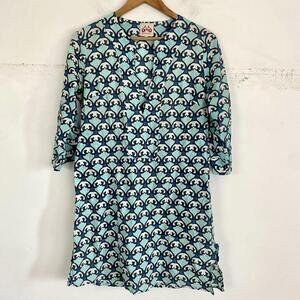 EMPORIO SIRENUSE blue cotton patterned long sleeve mini dress sz S